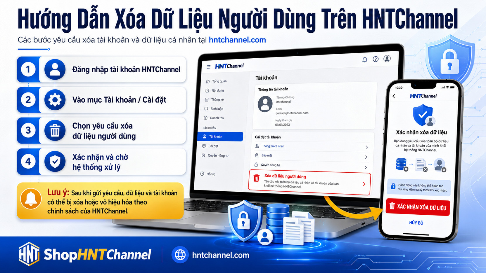 Hướng Dẫn Xóa Dữ Liệu Người Dùng Trên HNTChannel